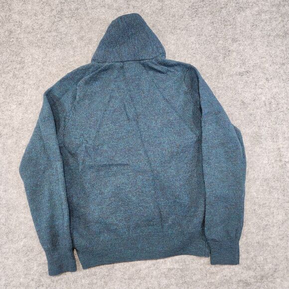 J Crew Women Merino Wool Slim Blue Shawl Collar Leather Elbow Patch Sweater READ - Picture 11 of 12